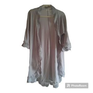 Spadehill Lace Trim Bell Sleeve Coverup Open Cardigan Robe